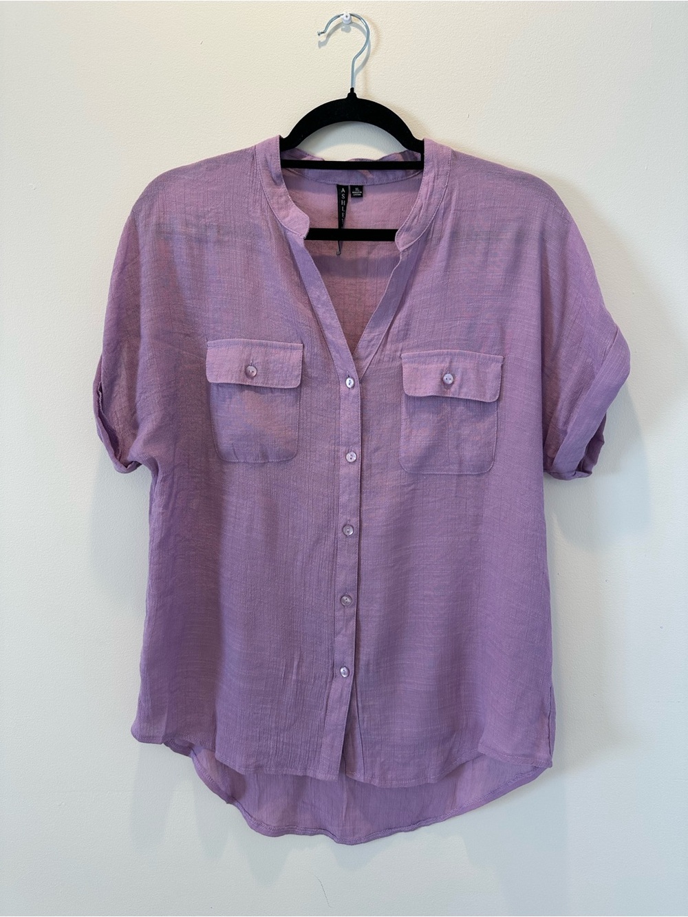 Ashley Blue Lavender Button-Front cotton Blend Shirt